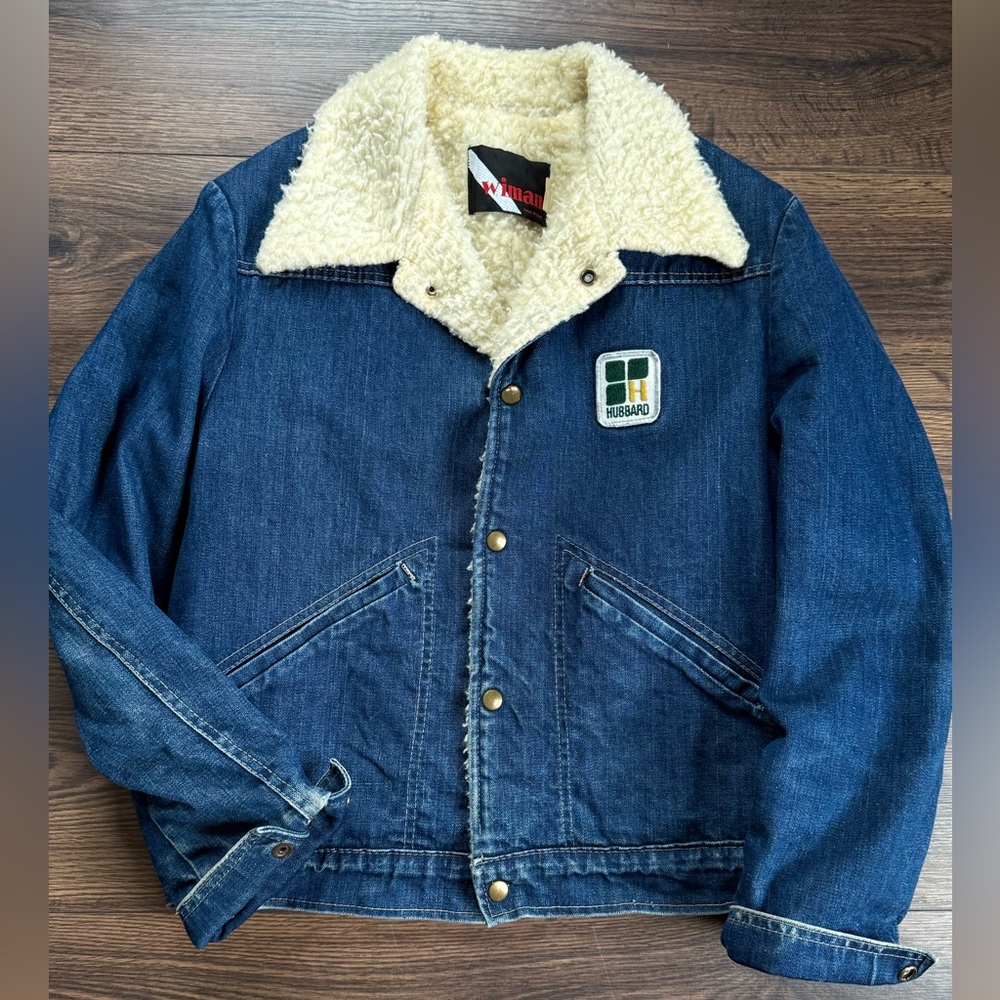 Vintage Wiman Sherpa Lined Denim Workwear Jacket Hubbard Patch Made USA Medium
